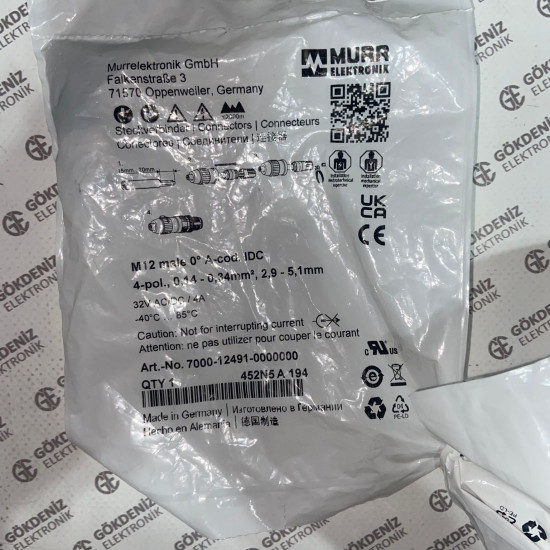 Murr Elektronik 7000-12491-0000000 M12 Kablosuz Konnektör - Montaj Konnektörü