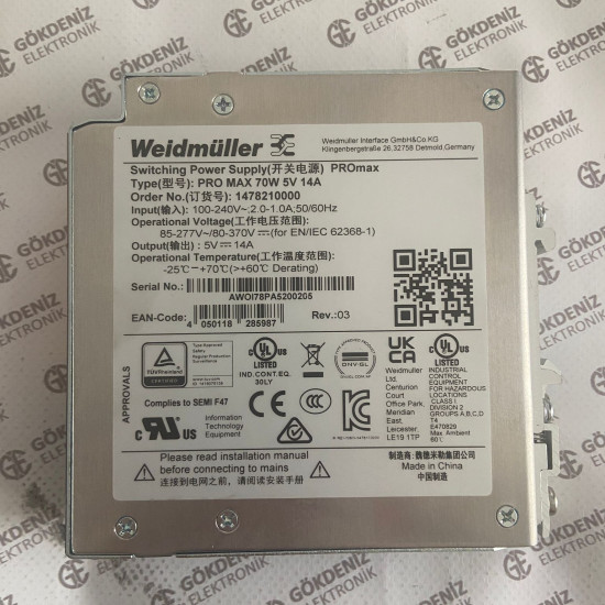 Weidmüller PRO MAX 70W 5V 14A 1478210000 Güç Kaynağı - Endüstriyel PSU